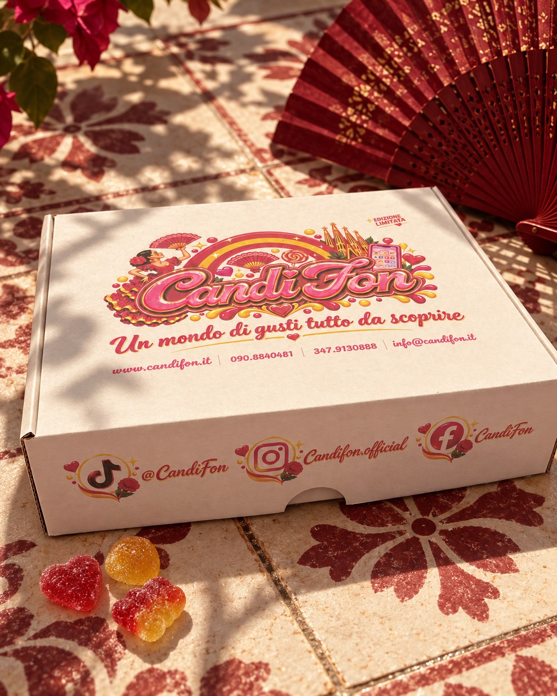 La vera confezione CandiFon Limited Edition Spagna su piastrelle decorate